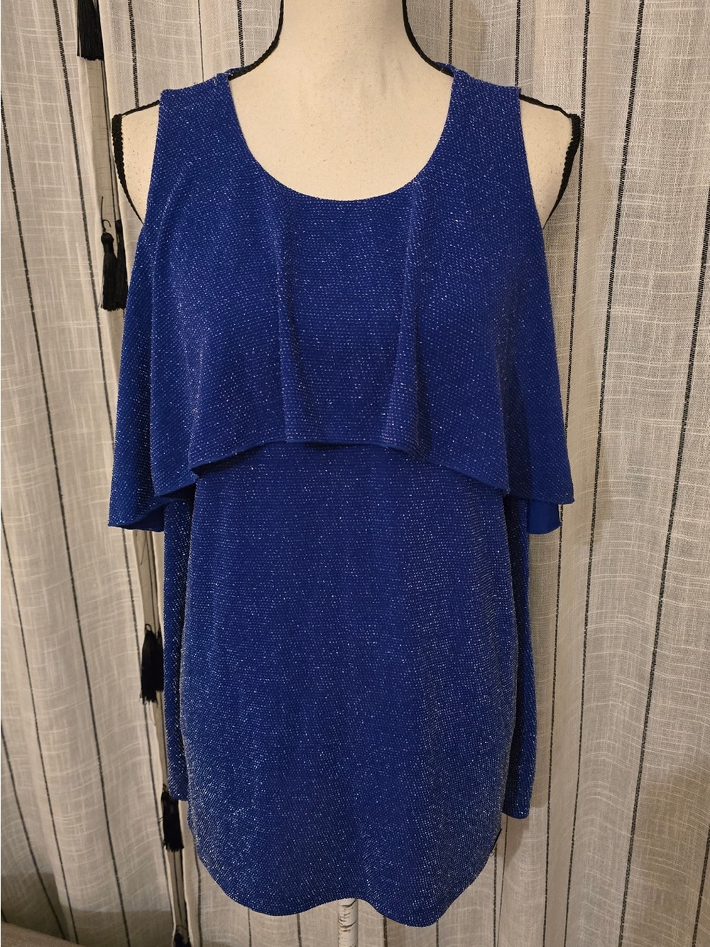 Michael Kors Royal Blue Metallic Layered Cold-Shoulder Tunic
